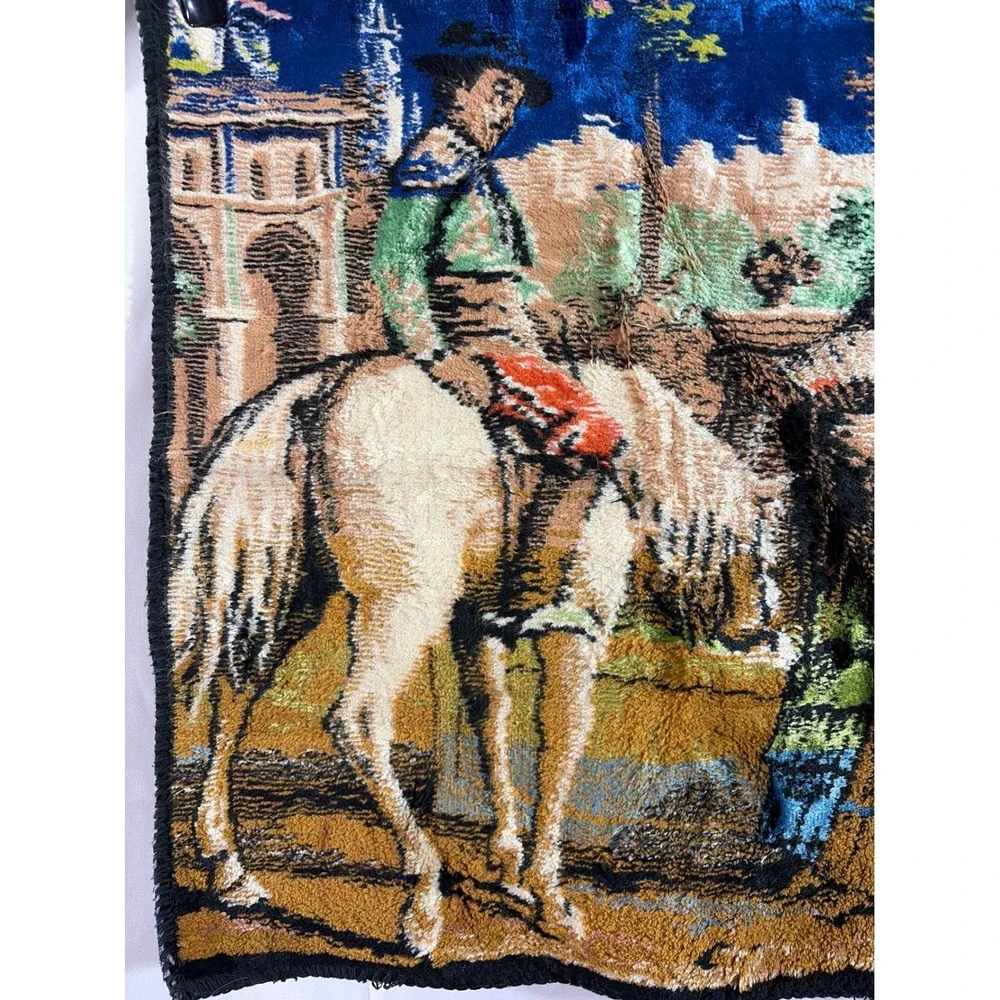 Vintage Spanish Courtyard Velvet Tapestry 17.5